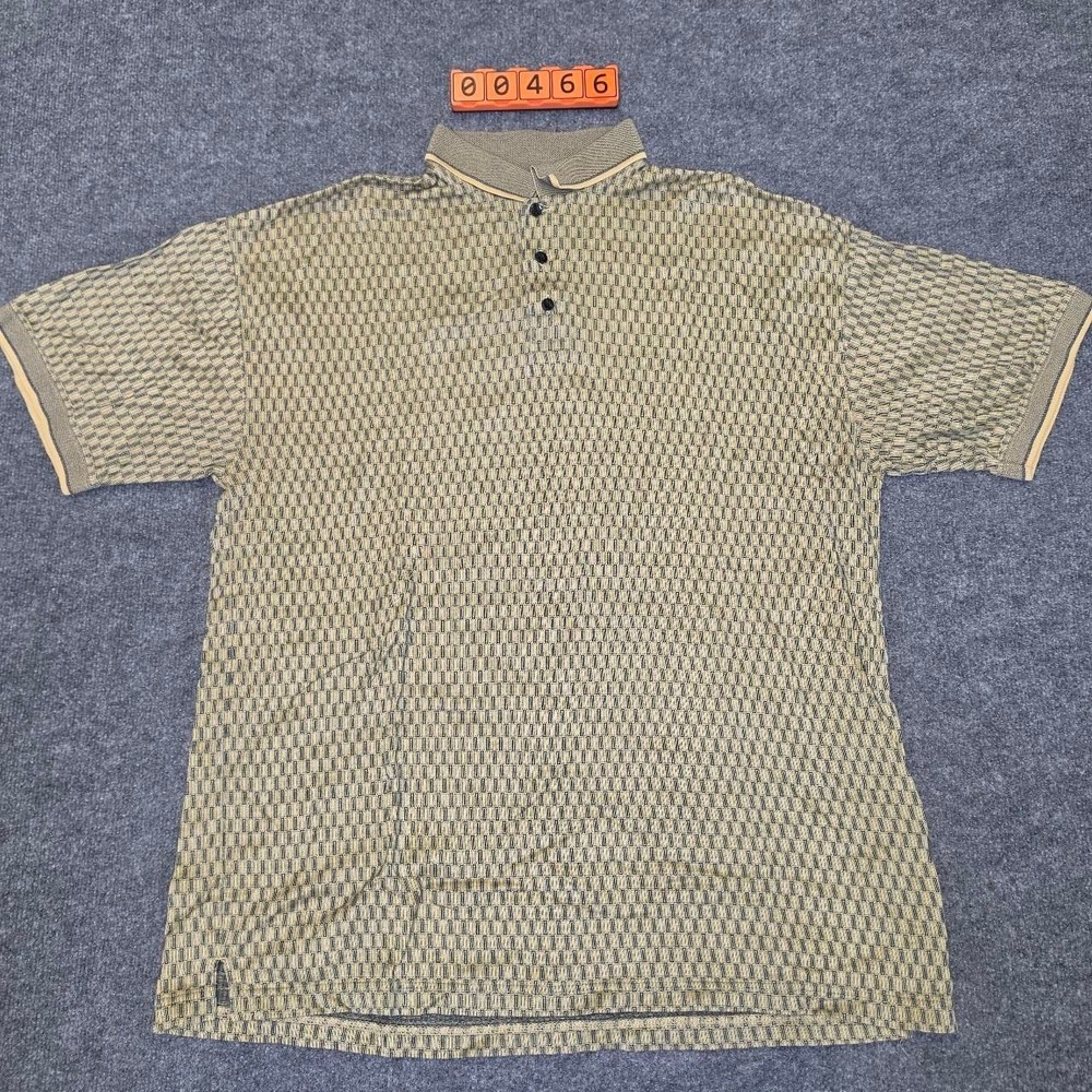 Consensus Golf Polo Shirt Mens XL Creme & Blue Checkered Cotton.